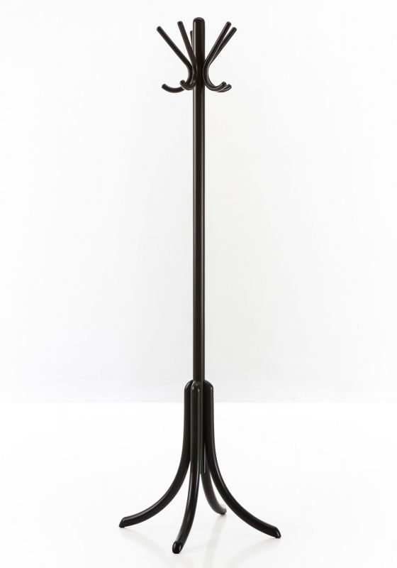 P29 Kleiderständer von Wiener GTV Design: Dunkelbrauner Garderobenständer aus gebogenem Holz mit Haken.